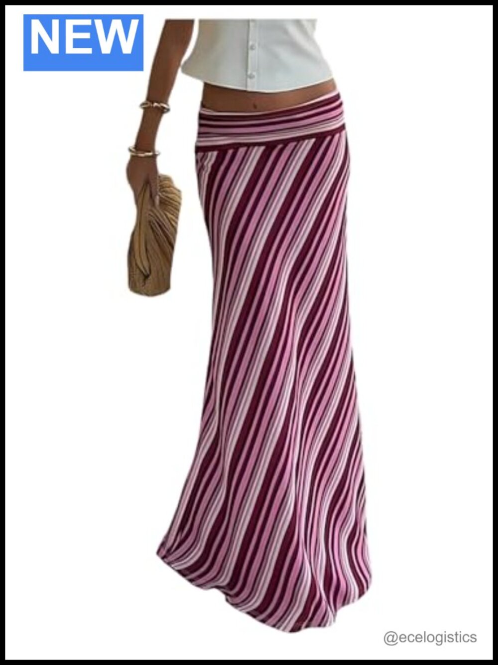Boho Ruffle Maxi Skirt High Waist Floor Length Striped